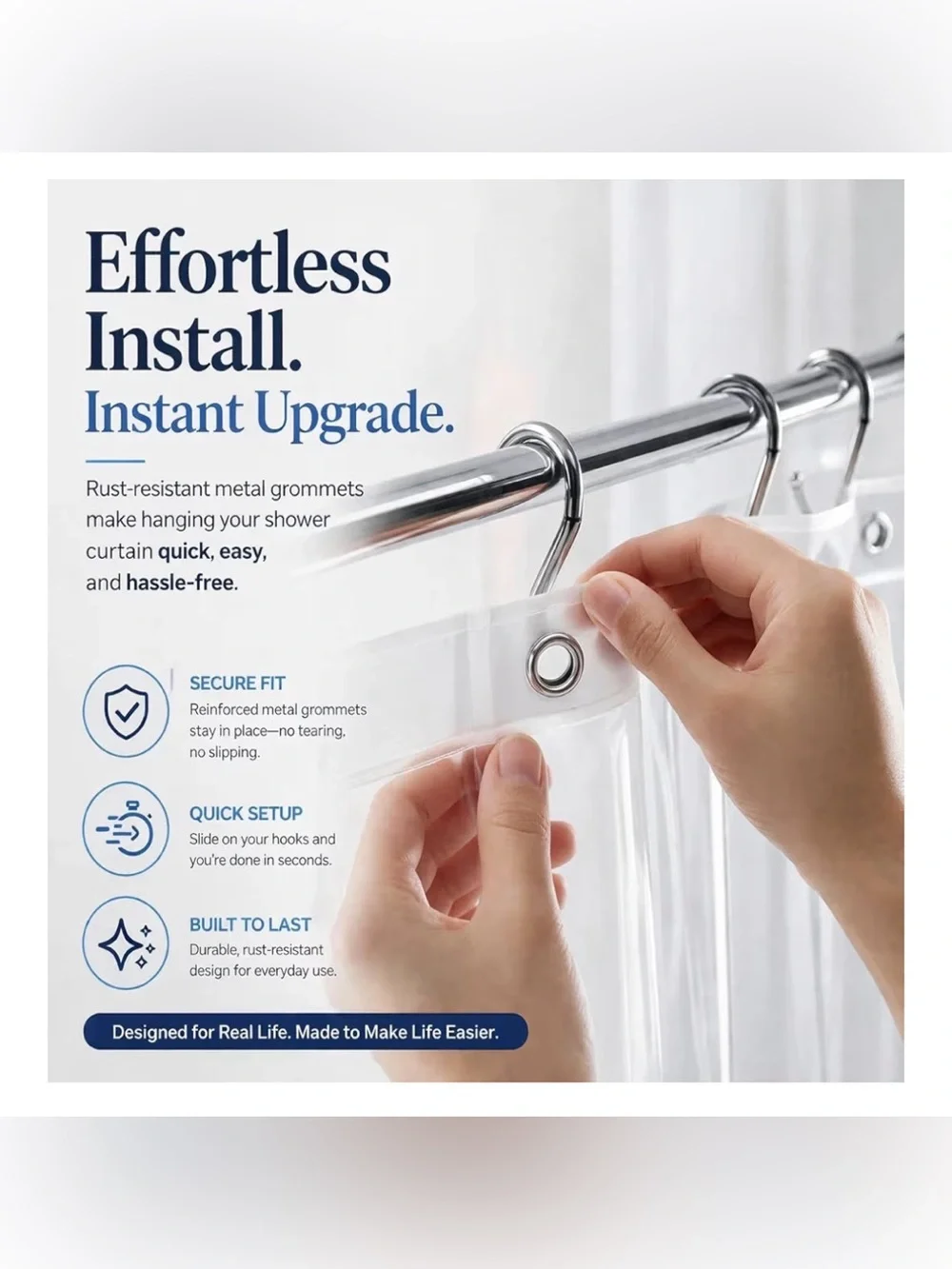 Stain & Soap Scum Resistant PEVA Clear Shower Curtain Liner